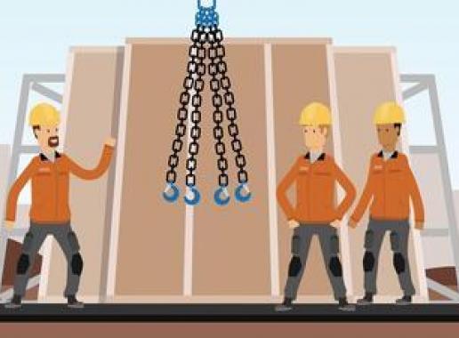 Screenshot animatie vallende objecten bij hijswerkzaamheden